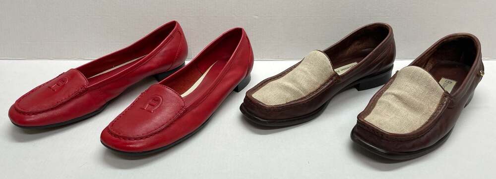 LOT of 2 Etienne Aigner Loafers Red Leather Brown Tweed Shoes Women’s Size 6.5M - Picture 2 of 10